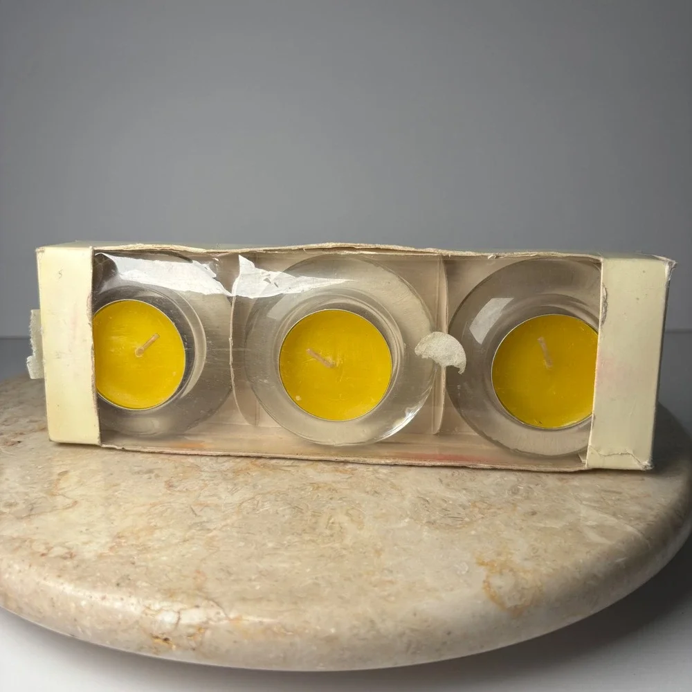 Pier 1 Imports Tealight Holder Set 3pc‎ Yellow Banana & Pineapple Scented Glass